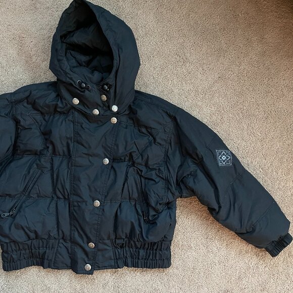 Vintage 90s Embroidered Granny Square Boho Cropped Aztec Quilt Ski Coat Womens14 - Picture 3 of 13